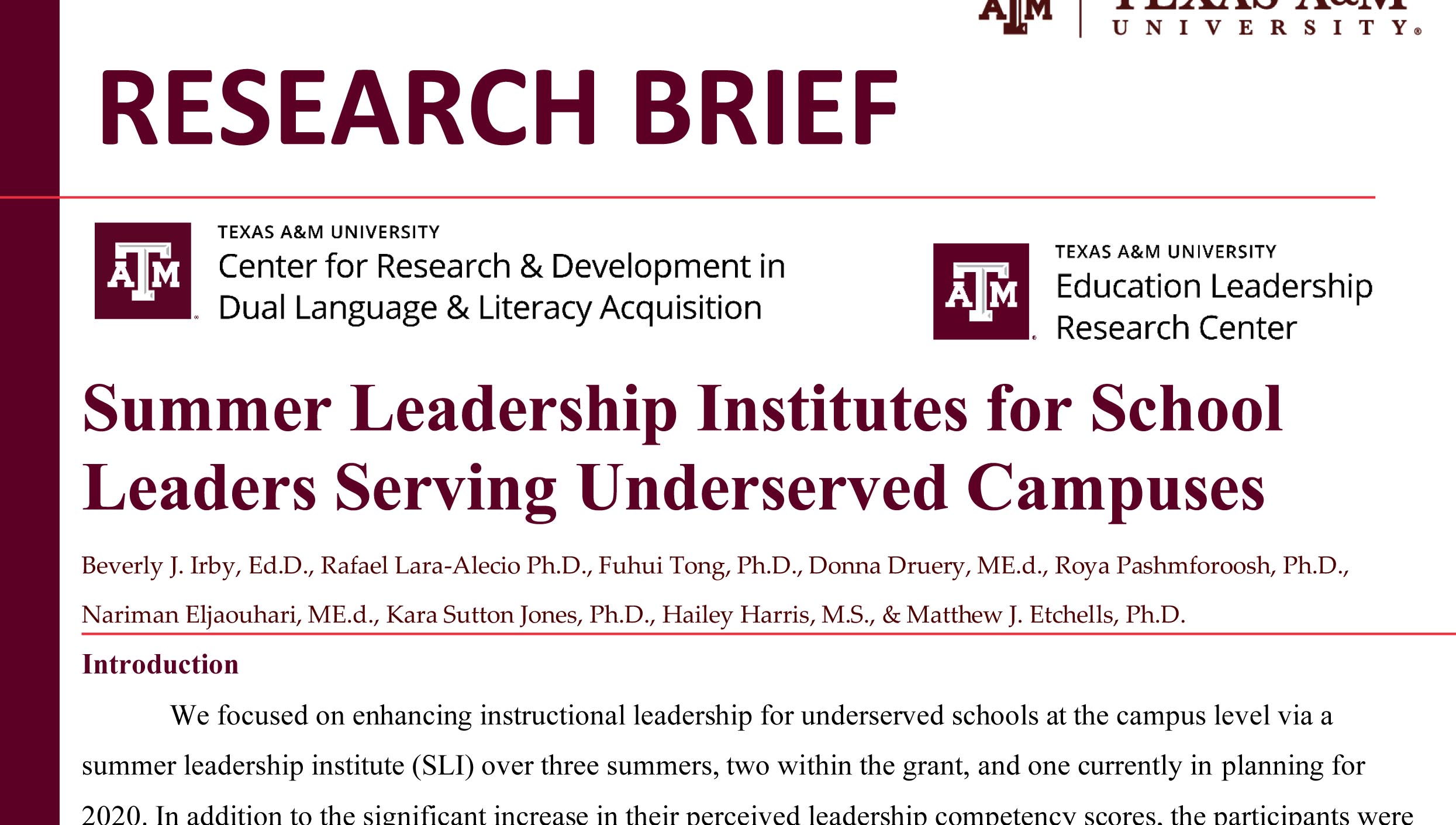 Research brief on Summer Leadership Institutes